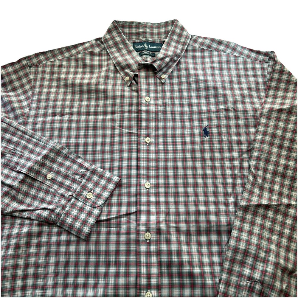 Ralph Lauren‎ Classic Fit Men's XL Red & Green Plaid Vintage Button Down Shirt